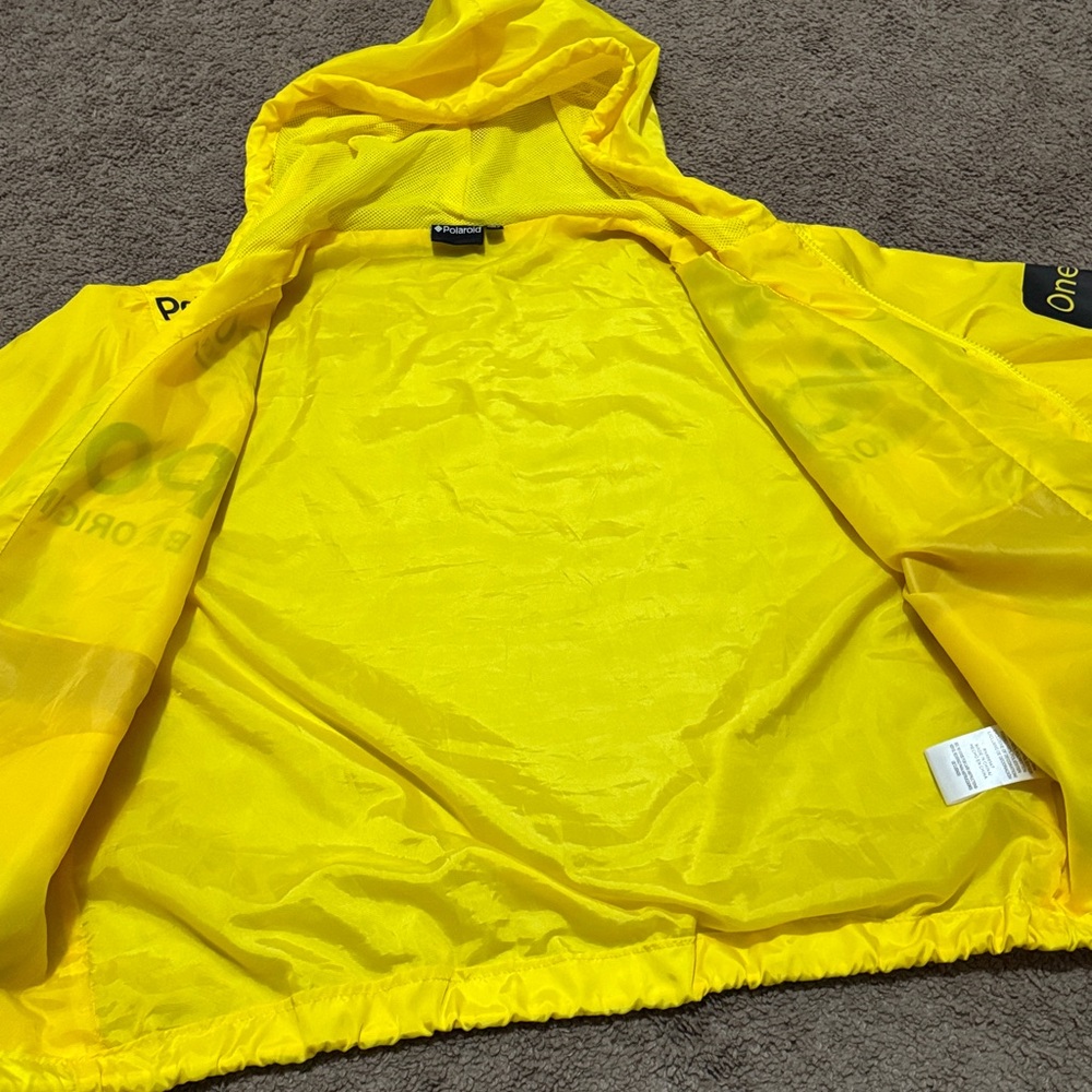 Wmns-L-Polaroid Windbreaker-Yellow Multi Color Stripe-Pockets-Drawstring Waist - Picture 13 of 15